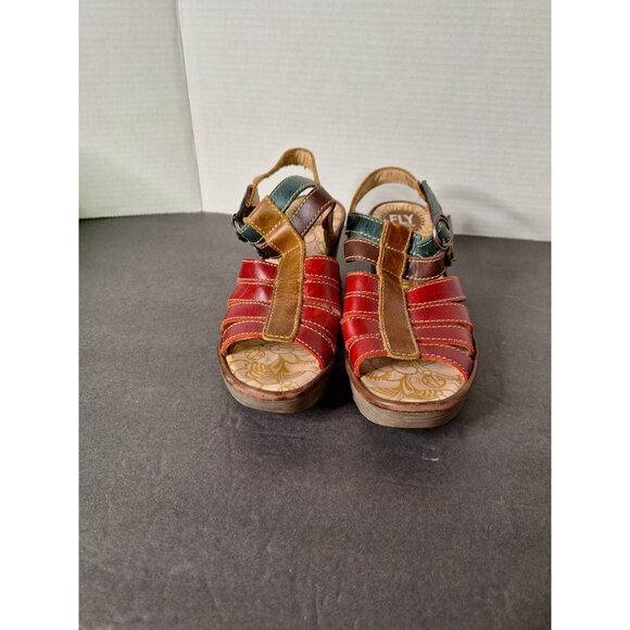 Fly London Shoes - FLY LONDON YGOR RUG  - Red/Dk Brn/Petrol/Camel - Women 8  Sandles